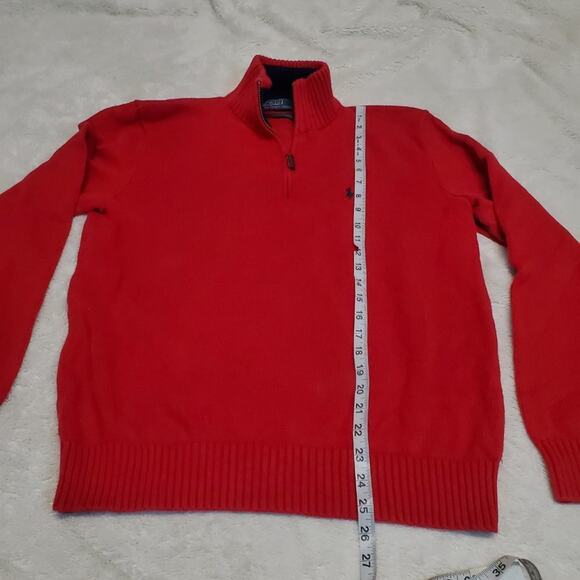 Polo Ralph Lauren Red 1/4 Zip Up Mockneck Knit Blue Pony Pullover Sweater Men M - Picture 4 of 6
